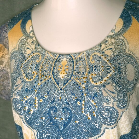 Style & Co Womens Short Sleeve Top Small Paisley Pattern Lace Sleeves & Details - Picture 3 of 6